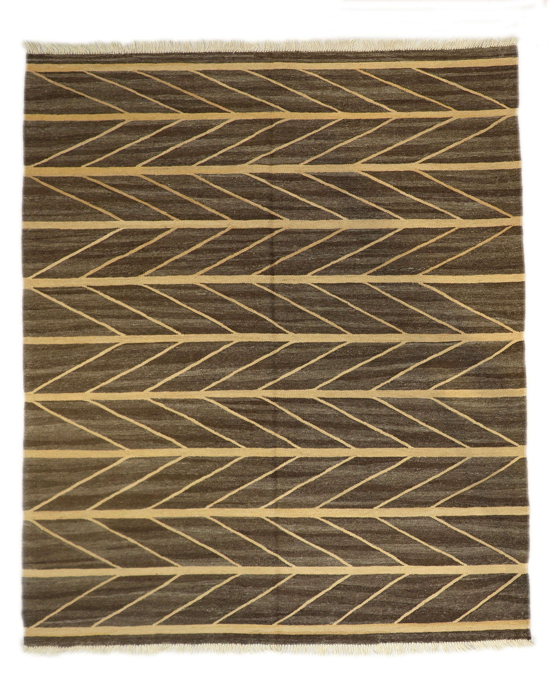 Kilim rug with natural wool tones and yellow design