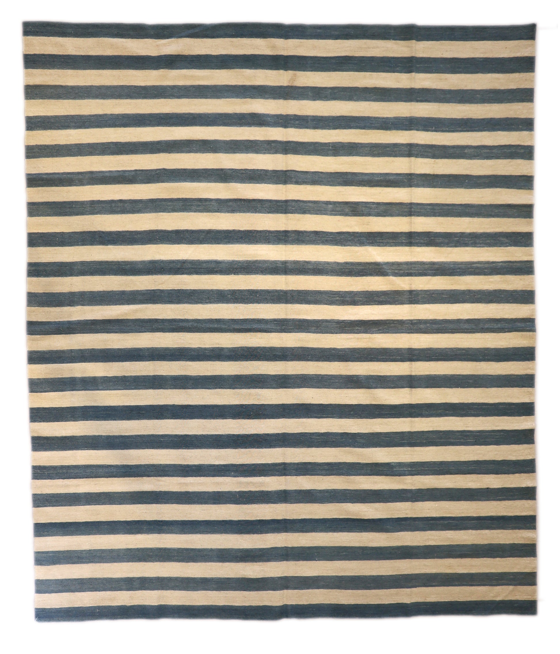 Handwoven Kilim Rug, wool , blue and ivory 