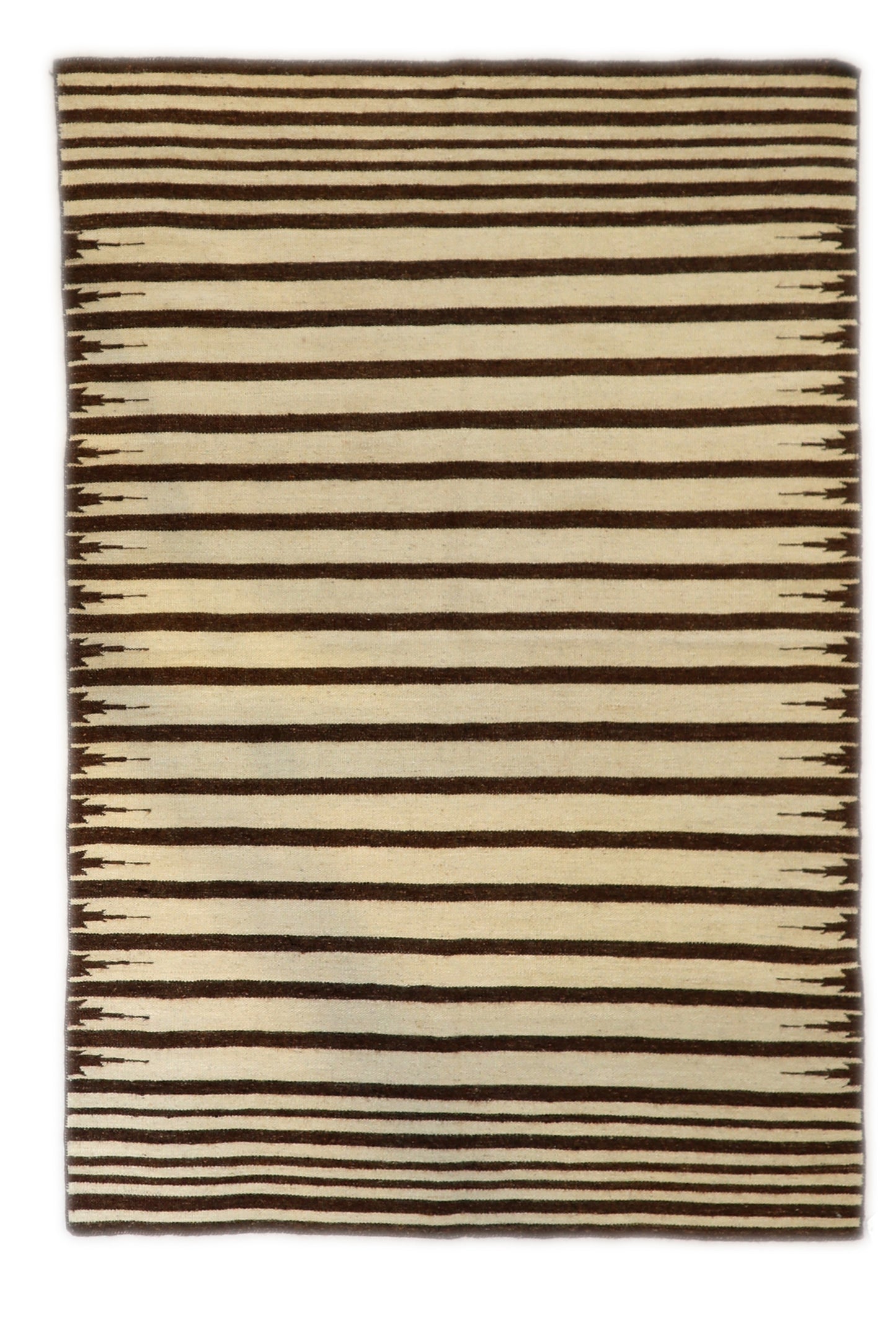 Handwoven Kilim Rug, natural wool colors,  brown and ivory 