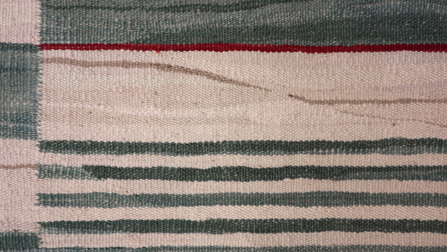 Handwoven Kilim Rug, natural wool tones, green red brown and ivory