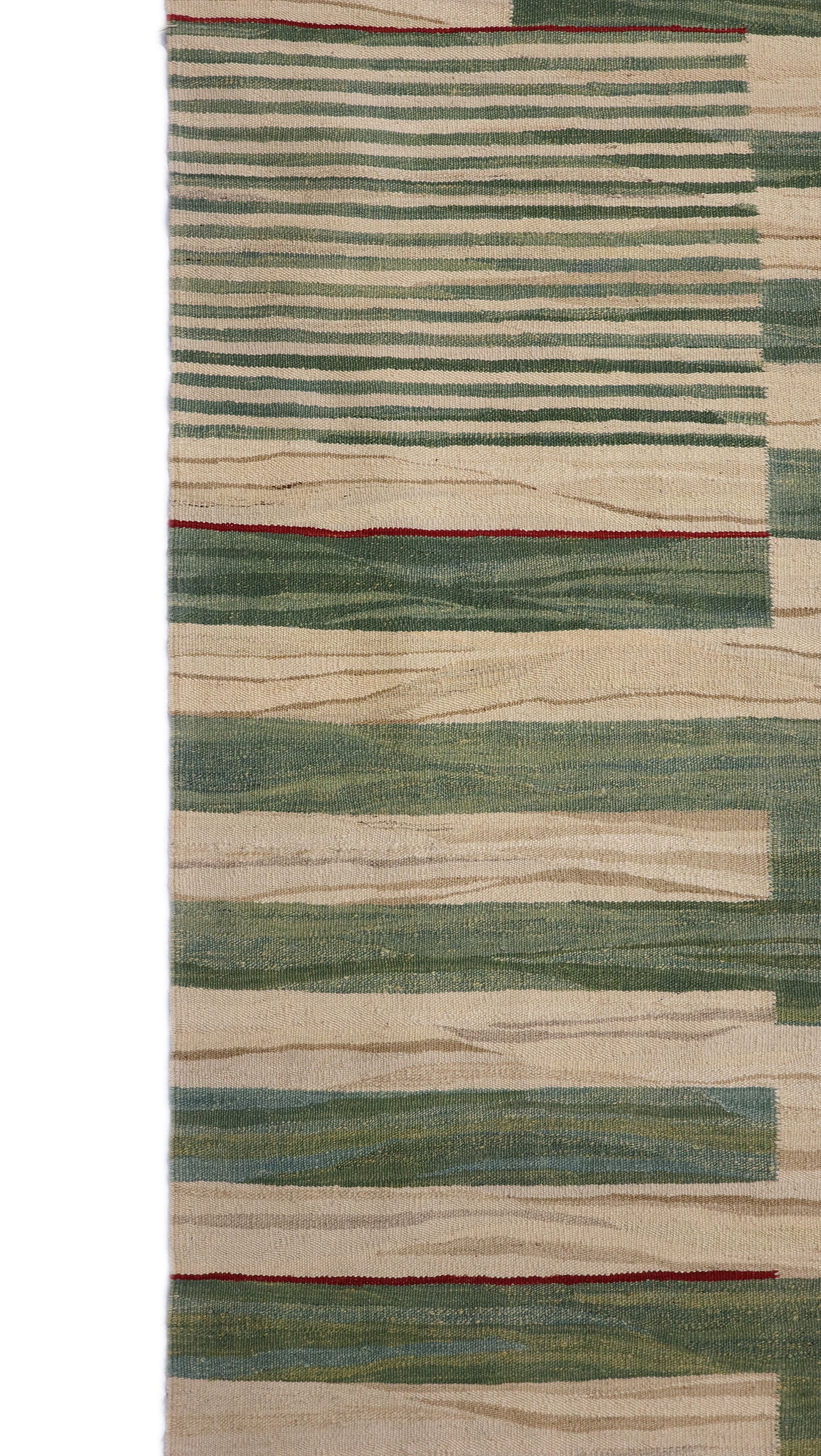Handwoven Kilim Rug, natural wool tones, green red brown and ivory