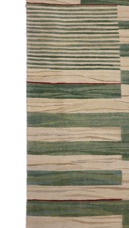 Handwoven Kilim Rug, natural wool tones, green red brown and ivory