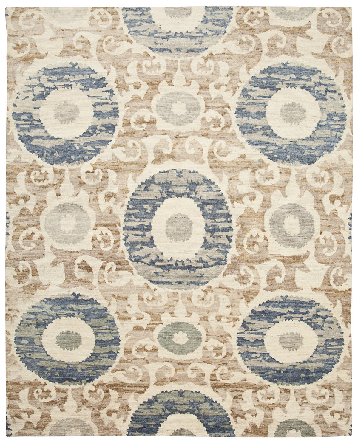 Handmade rug, cozy pile, beige ivory seafoam green blue