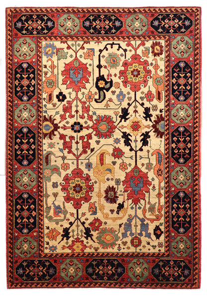 Hand-knotted decorative rug with intricate patterns and colors 