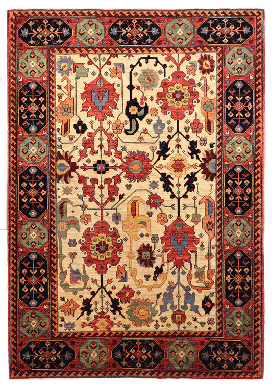Hand-knotted decorative rug with intricate patterns and colors 