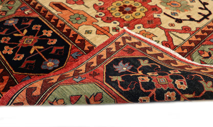 Hand-knotted decorative rug with intricate patterns and colors 