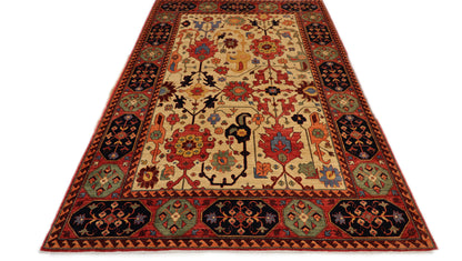 Hand-knotted decorative rug with intricate patterns and colors 