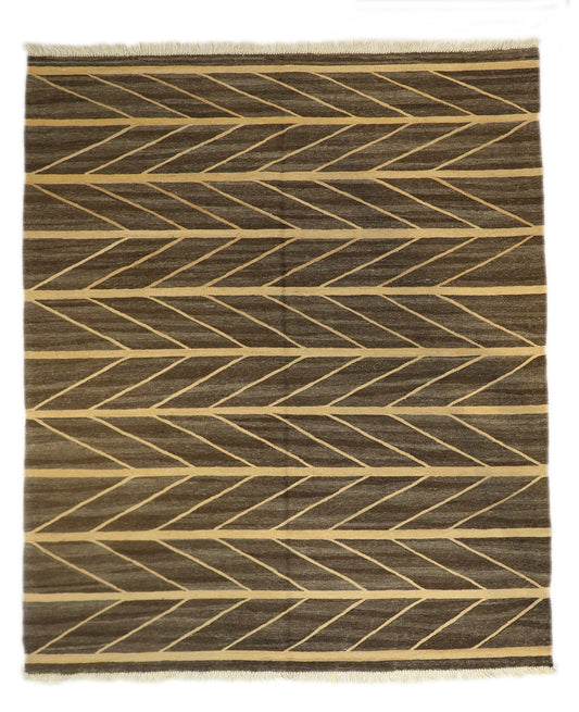 Handwoven Kilim Rug, natural wool colors, charcoal gray brown and ivory 