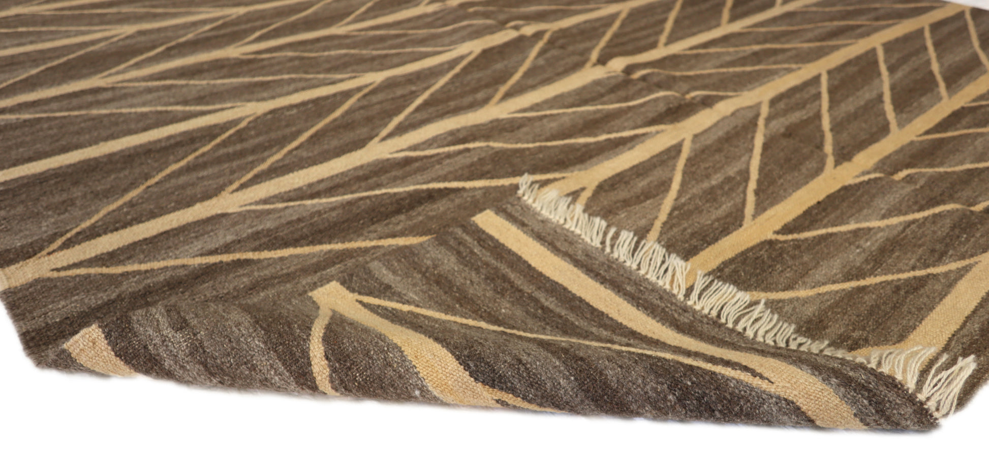 Handwoven Kilim Rug, natural wool colors, charcoal gray brown yellow and ivory 