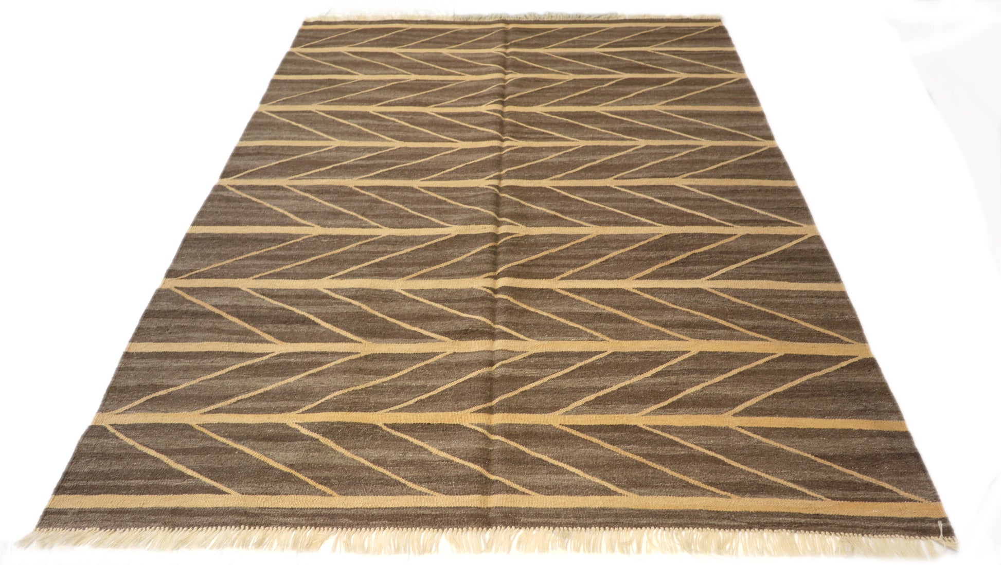 Handwoven Kilim Rug, natural wool colors, charcoal gray brown yellow and ivory 