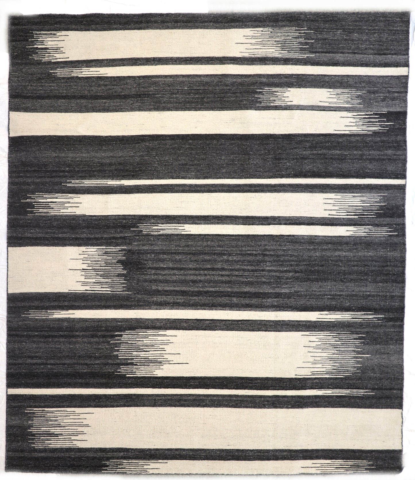 Handwoven Kilim Rug, natural wool colors, charcoal gray and white 