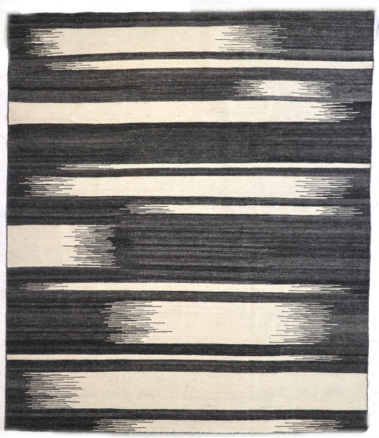 Handwoven Kilim Rug, natural wool colors, charcoal gray and white 