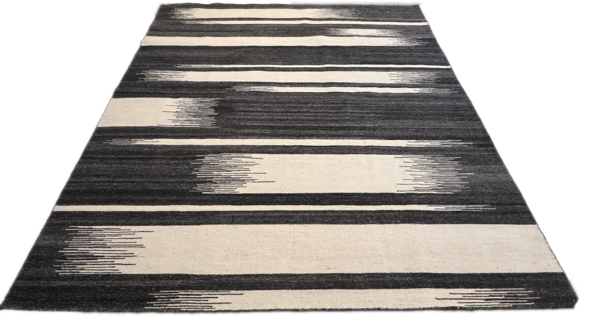 Handwoven Kilim Rug, natural wool colors, charcoal gray and white 