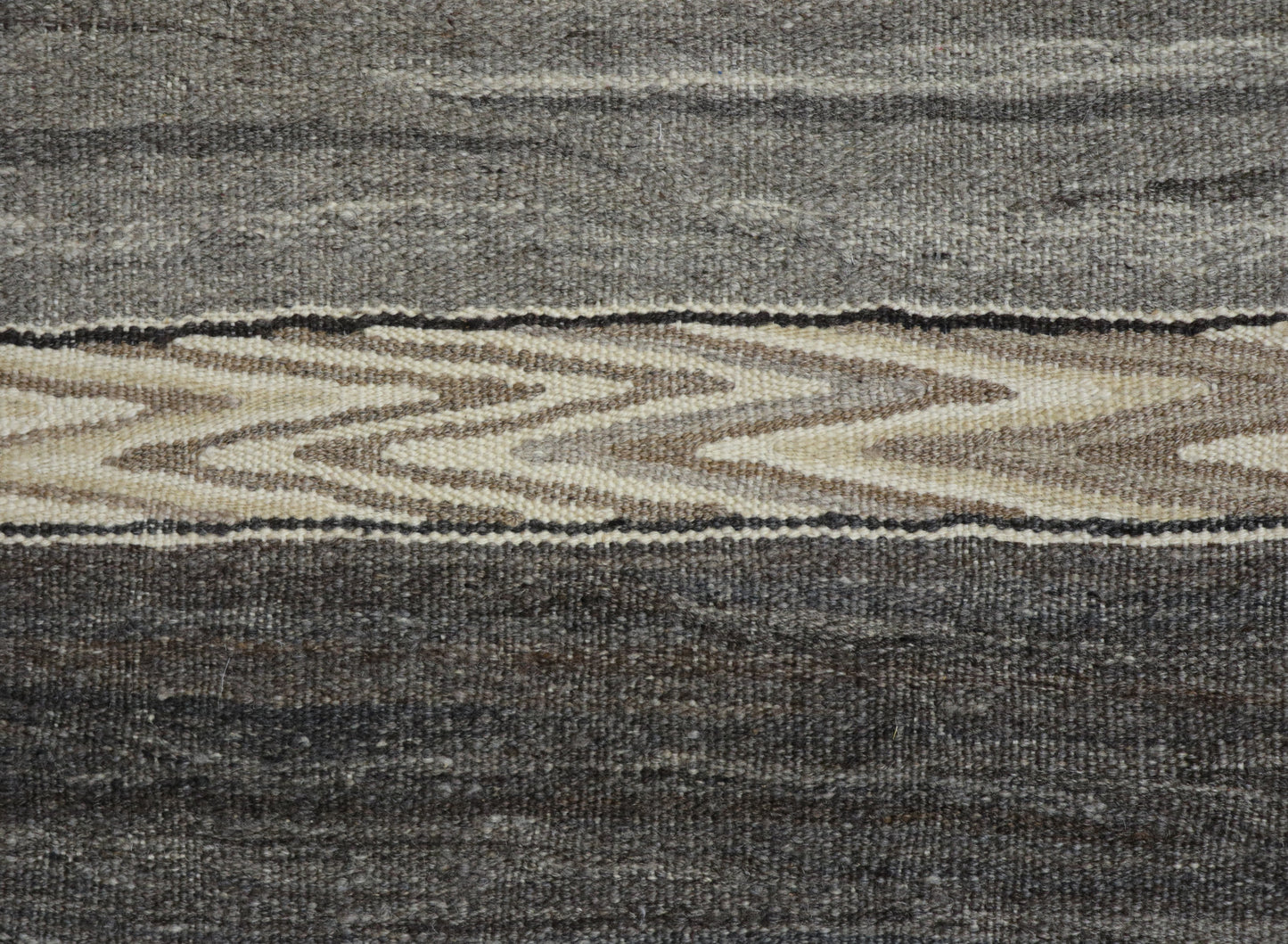 Handwoven Kilim Rug, natural wool colors, charcoal gray brown and ivory 