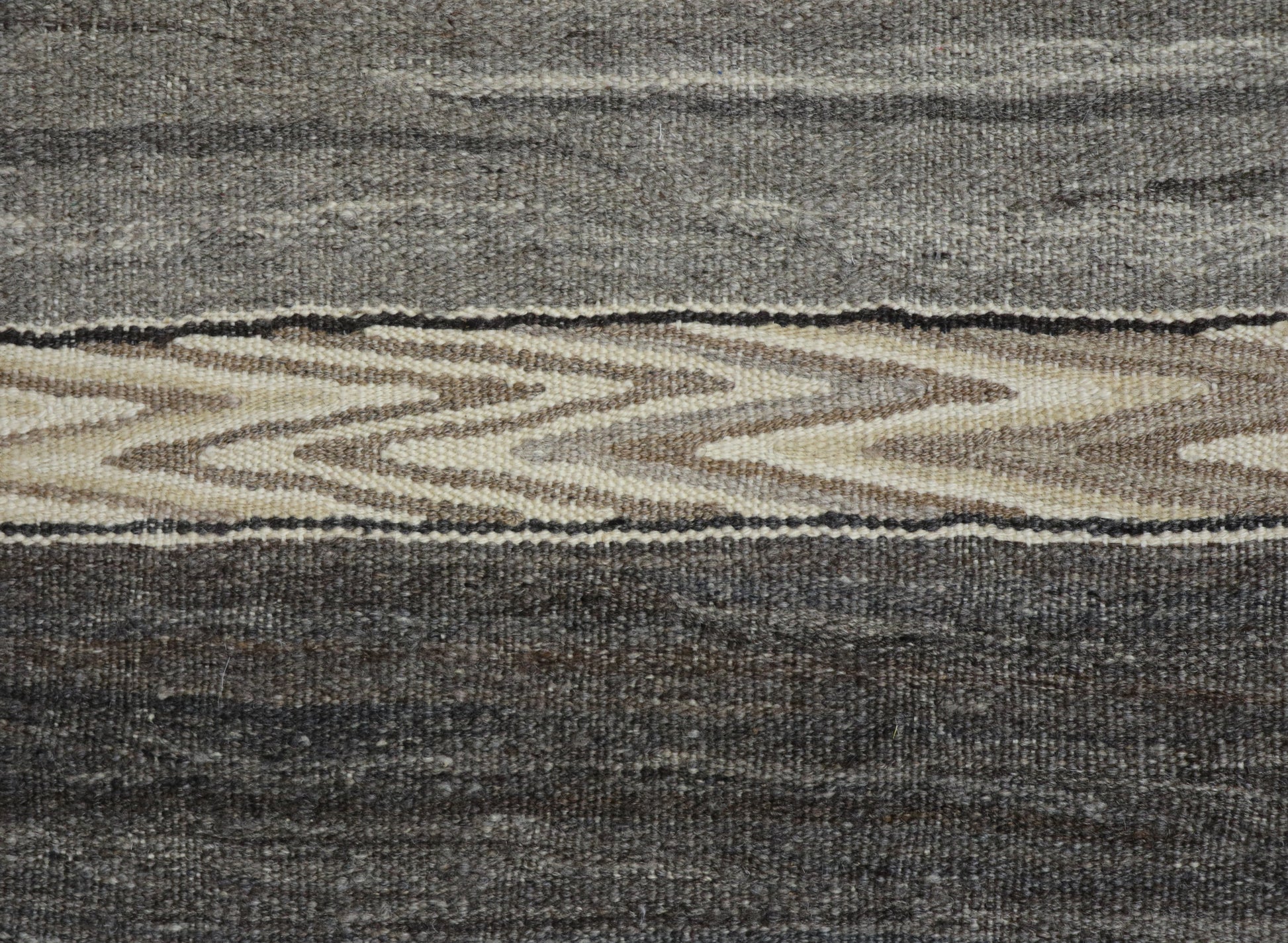 Handwoven Kilim Rug, natural wool colors, charcoal gray brown and ivory 