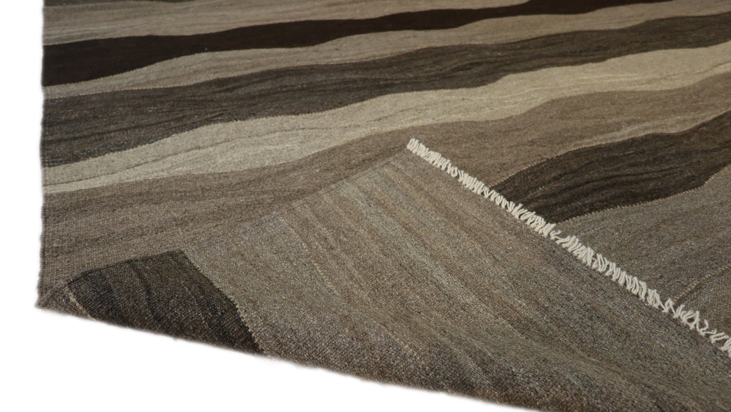 Handwoven Kilim Rug, natural wool colors, charcoal gray brown and ivory