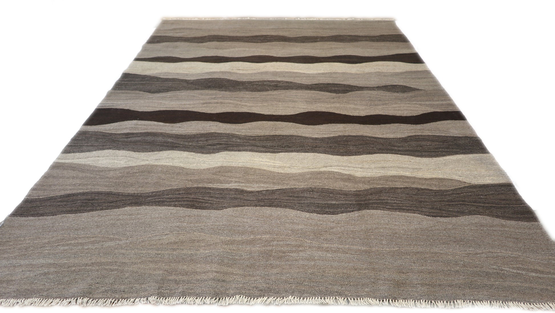 Handwoven Kilim Rug, natural wool colors, charcoal gray brown and ivory