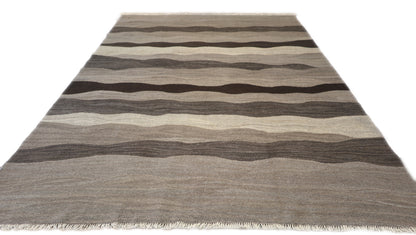 Handwoven Kilim Rug, natural wool colors, charcoal gray brown and ivory